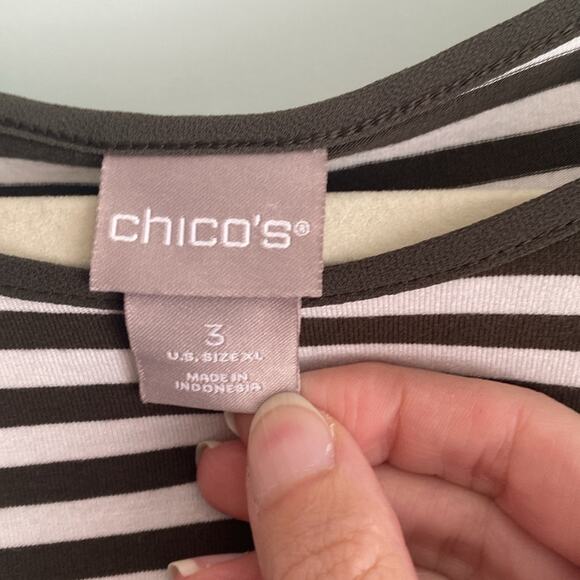 Chicos sheer shark bite hem green and white stripe long sleeve tunic sz 3 XL - Picture 4 of 5